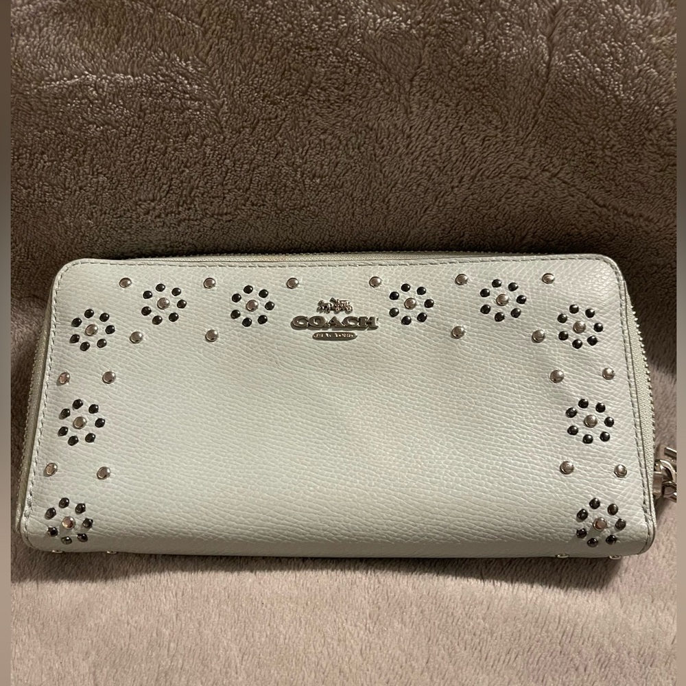 Coach light mint green with studded design Leather Wallet